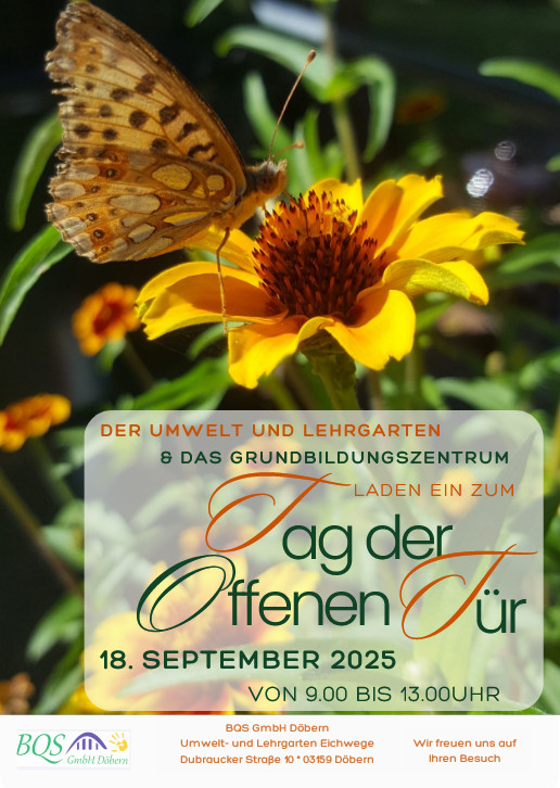 Flyer des Tags der offenen Tür des Umwelt und Lehrgartens und Grundbildungszentrums am 18.9.2025